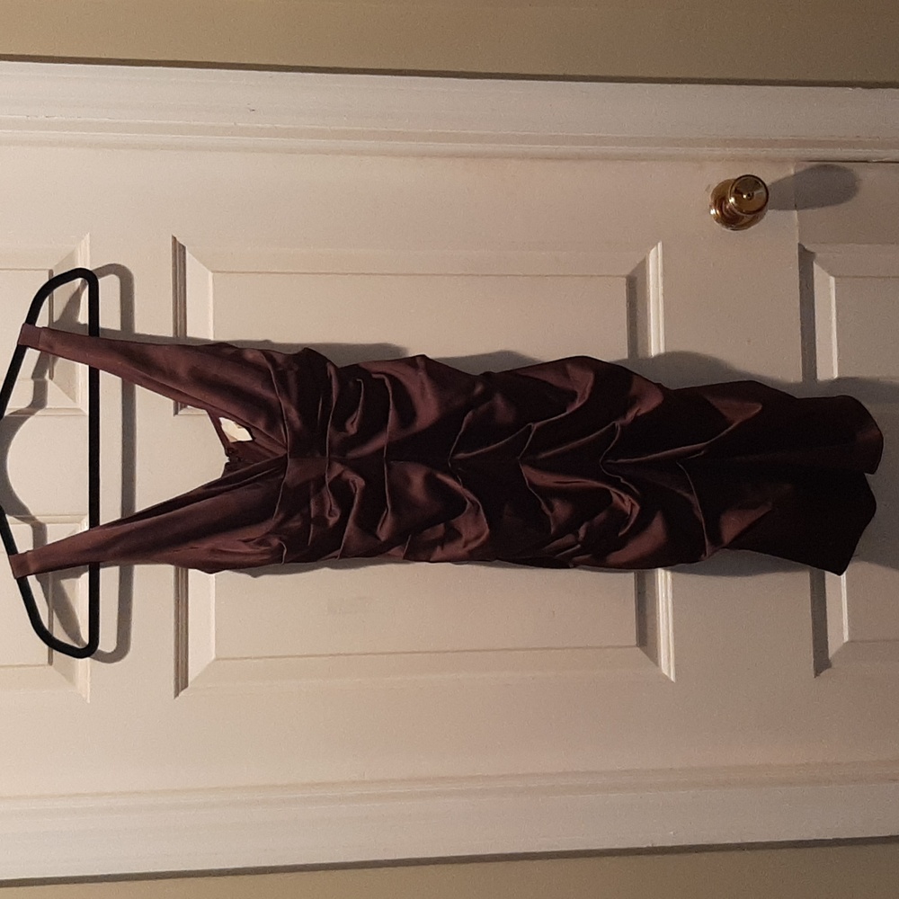 Cache brown rouched cocktail dress